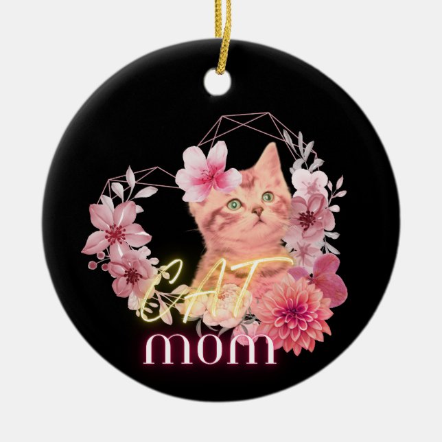 Cat mum humour - funny quote women's ceramic tree decoration (Front)