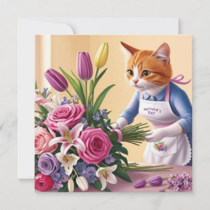 Cat Mum is arranging Flowers Mother's Day Holiday Card