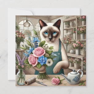 Cat Mum is arranging Flowers Mother's Day Holiday Card