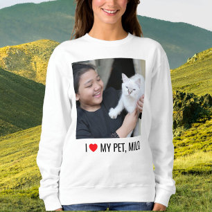 Cat Mum Kid Love Pet Photo Red Heart Black White Sweatshirt