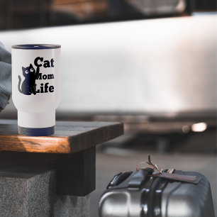 Cat Mum Life Cute Black Cat Design Travel Mug