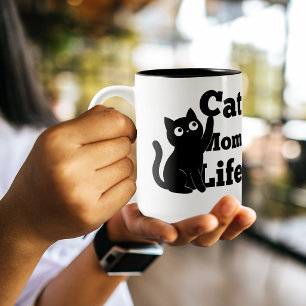 Cat Mum Life Cute Black Cat Design Two-Tone Coffee Mug