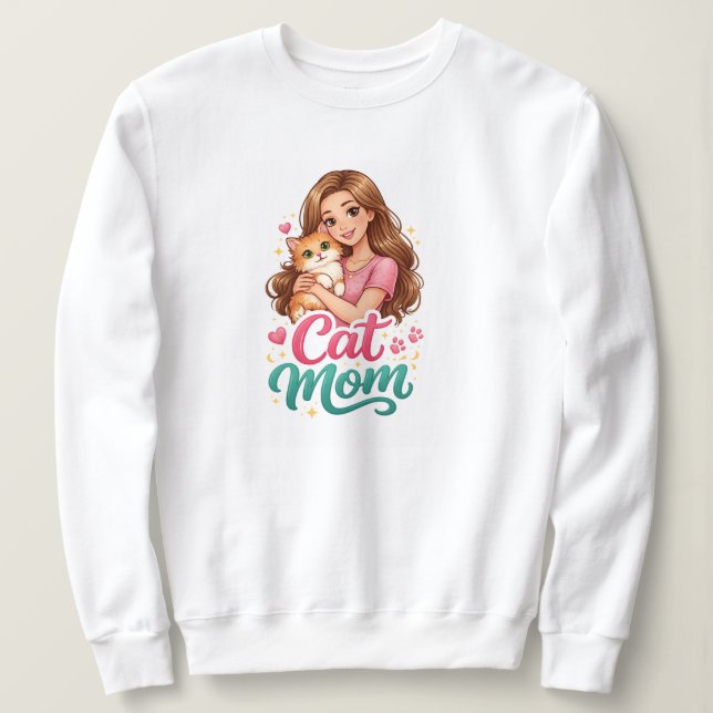 Cat Mum Long Sleeve T-Shirt – Cute Cat Lover Shirt (Design Front)