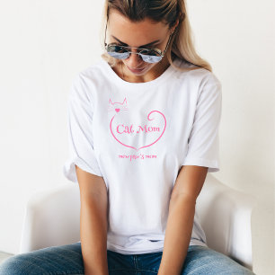 Cat Mum Love Shape and Pink Simple Script T-Shirt