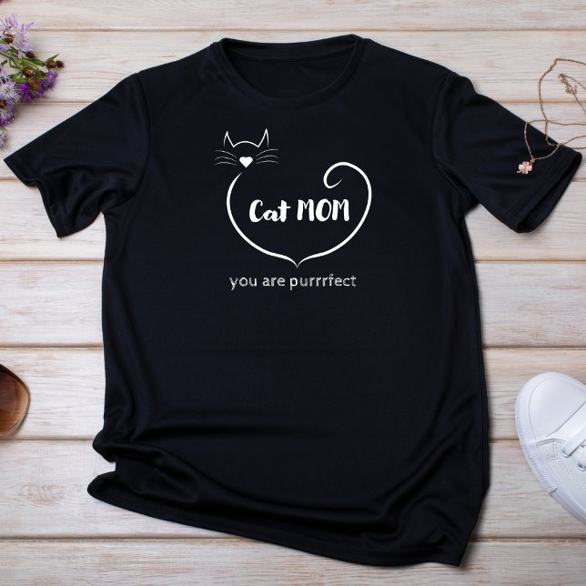Cat Mum Love Shape and Simple White Script T-Shirt (Creator Uploaded)