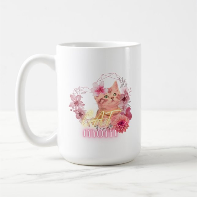 Cat Mum Mug – Cute Floral Kitten Coffee Cup  (Left)