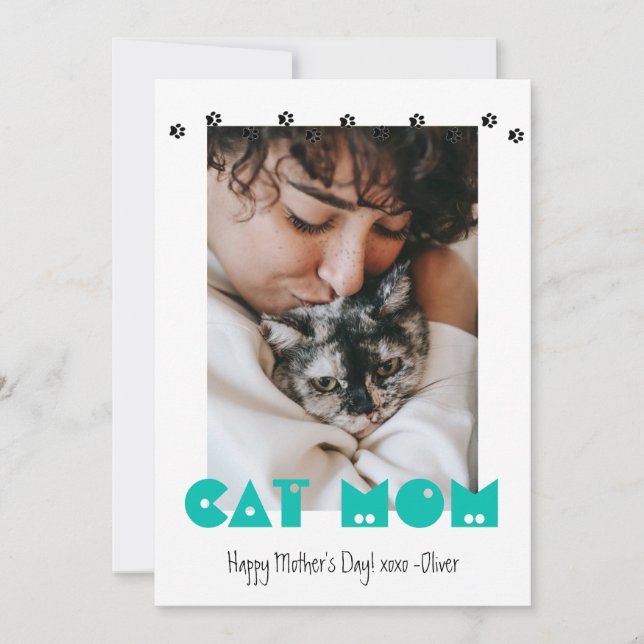 Cat Mum | Paw Prints | Custom Mother's Day Holiday Card (Front)