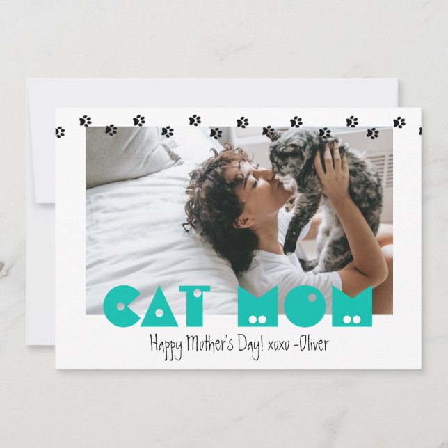 Cat Mum | Paw Prints | Custom Mother's Day  Holiday Card (Front)