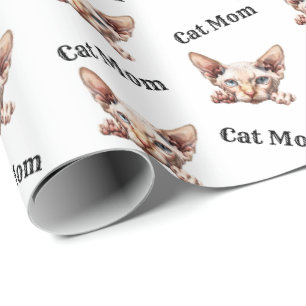 Cat Mum Peeking Bambino Watercolor Pattern Wrapping Paper