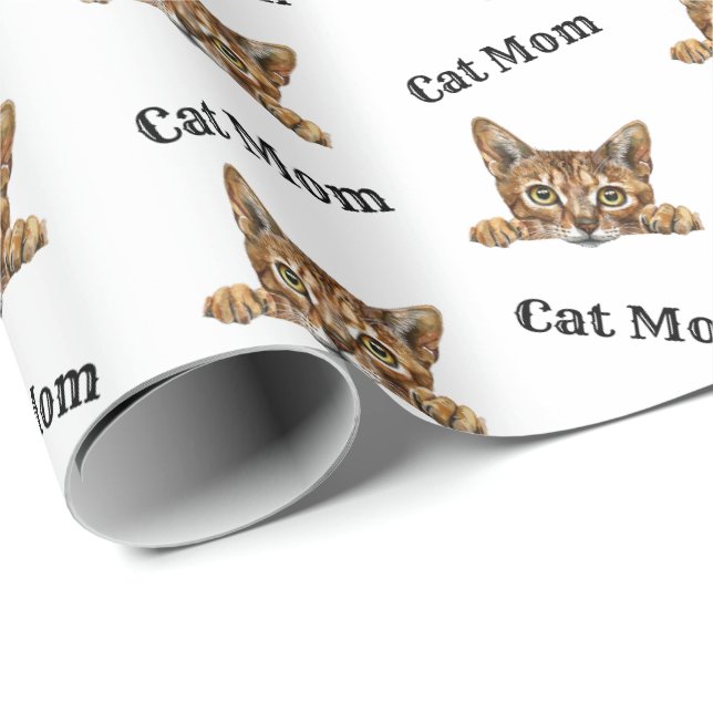 Cat Mum Peeking Chausie Repeating Pattern Wrapping Paper (Roll Corner)