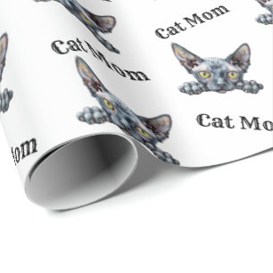 Cat Mum Peeking Dwelf Repeating Pattern Wrapping Paper