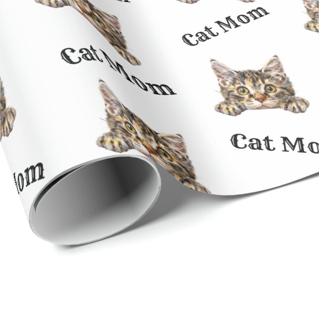 Cat Mum Peeking Kurilian Bobtail Repeating Pattern Wrapping Paper (Roll Corner)
