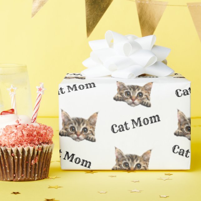 Cat Mum Peeking Lambkin Repeating Pattern Wrapping Paper (Birthday Party)