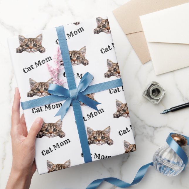 Cat Mum Peeking LaPerm Repeating Pattern Wrapping Paper (Gifting)