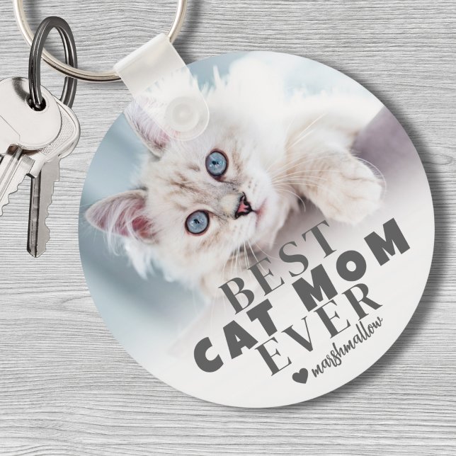 Cat Mum Personalised Pet Photo Key Ring (Best Cat Mom Ever Personalized Photo keychain)