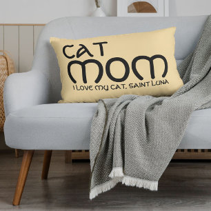 Cat Mum Pet Friends BFF Custom Black Script Beige Lumbar Cushion
