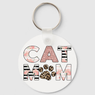 Cat Mum Pink Floral & Leopard Paw Key Ring