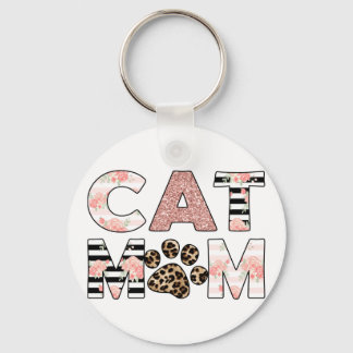 Cat Mum Pink Floral & Leopard Paw Key Ring
