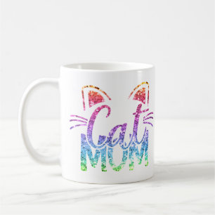 Cat Mum Rainbow Glitter Coffee Mug
