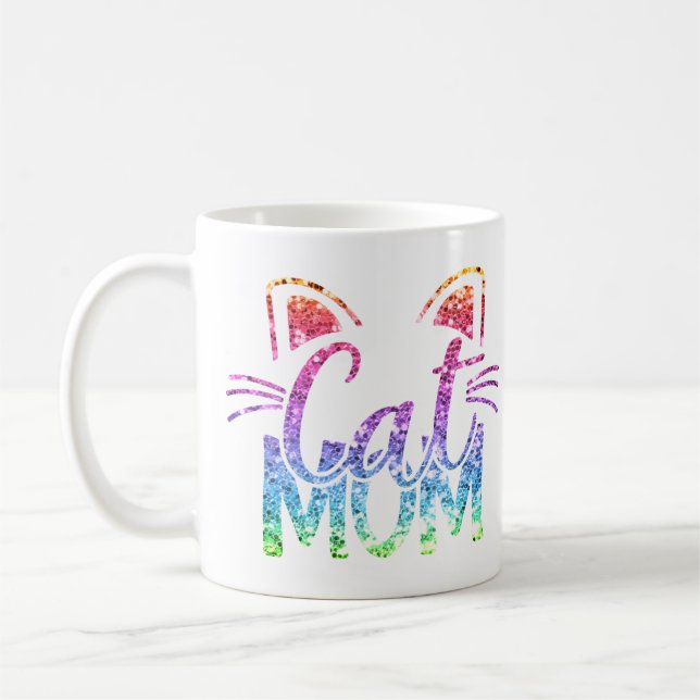 Cat Mum Rainbow Glitter Coffee Mug (Left)