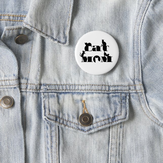 Cat Mum Silhouette Typography 6 Cm Round Badge (In Situ)