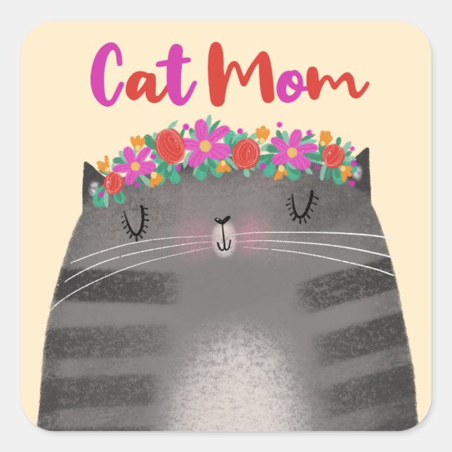 Cat Mum Square Sticker (Front)