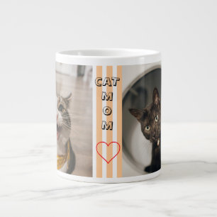 Cat mum Two photo striped pastel Large Coffee Mug