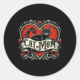 Cat Mum Vintage Tattoo Style Funny Tattoo Art Cat Classic Round Sticker