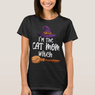 Cat Mum Witch Funny Halloween Costume Hat & Broom T-Shirt