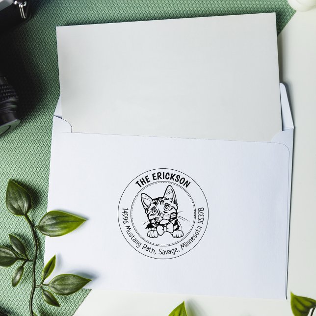 Cat Munchkin Family Return Address  Rubber Stamp (Creator Uploaded)