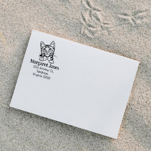 Cat Munchkin Return Address  Rubber Stamp