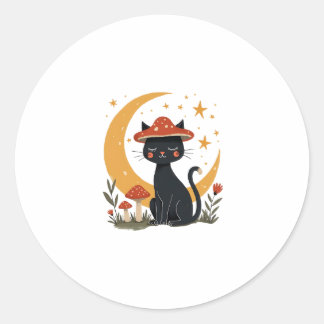 Cat Mushroom Hat Cottagecore Kitten Kitty Women Gi Classic Round Sticker