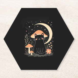 Cat Mushroom Hat Cottagecore Kitten Kitty Women Gi Paper Coaster