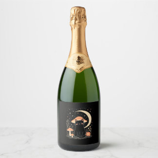 Cat Mushroom Hat Cottagecore Kitten Kitty Women Gi Sparkling Wine Label