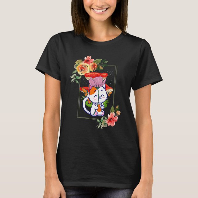 Cat Mushrooms Cottagecore T-Shirt (Front)