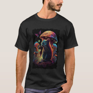 Cat Mushrooms Retro 70s Vintage Psychedelic 1 T-Shirt