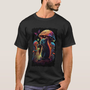 Cat Mushrooms Retro 70s Vintage Psychedelic 1 T-Shirt