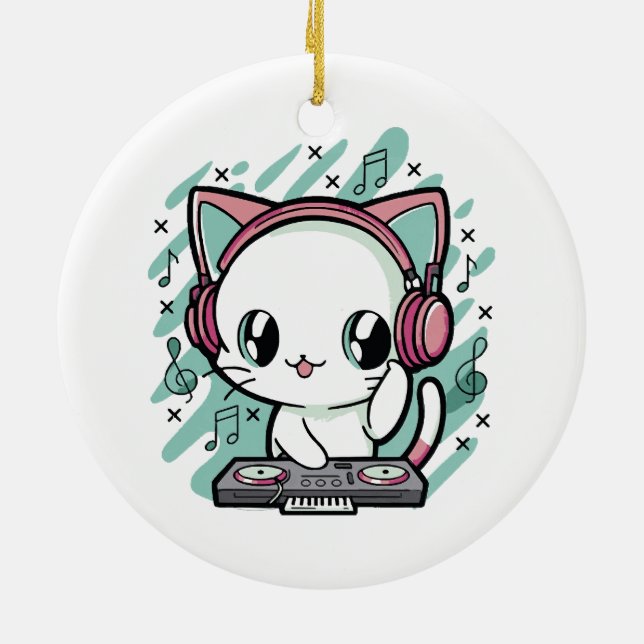 cat music ceramic tree decoration (Back)