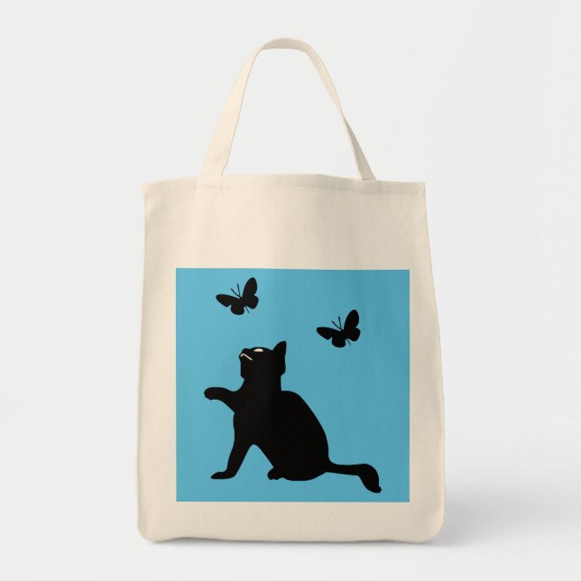 Cat n Butterflies Re-useable Grocery Tote Bag (Front)