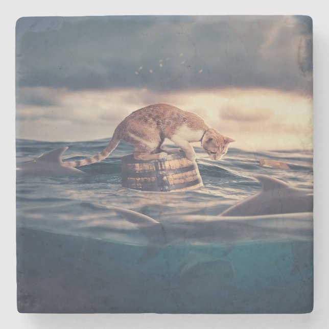 Cat Nap Dream or Nightmare Stone Coaster (Front)