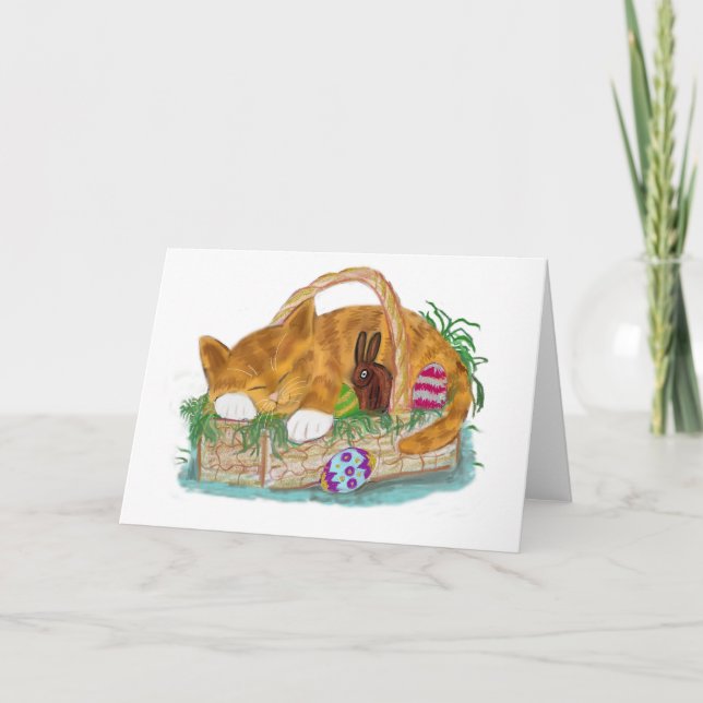 Cat Nap in an Easter Basket Holiday Card (Front)