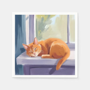 Cat Nap Orange Kitten Watercolor Pet Napkin