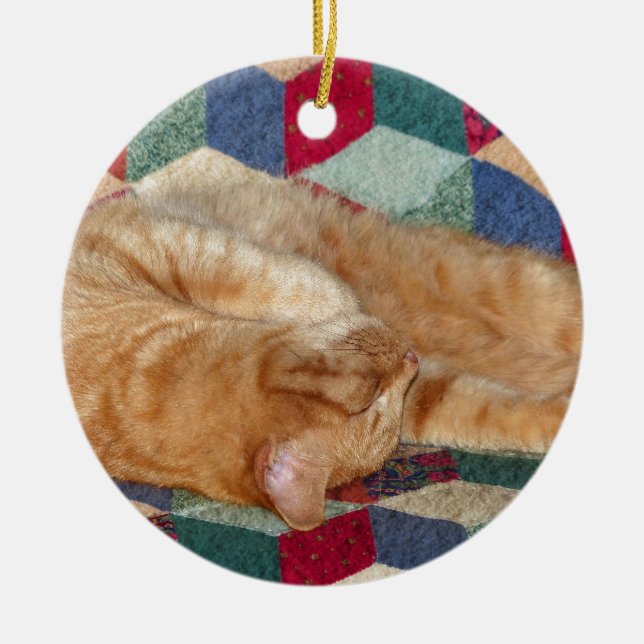 Cat Napping Ceramic Tree Decoration (Front)