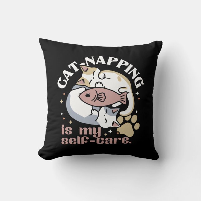 Cat-Napping Is My Self-Care Cute Cat Quote Cushion (Front)