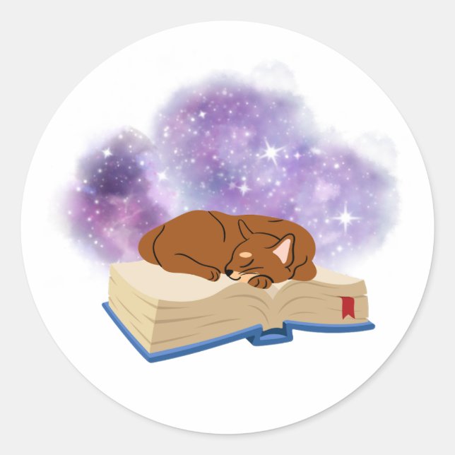 Cat napping on book sticker (Front)