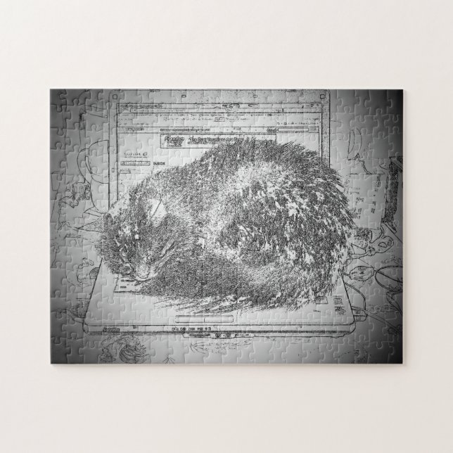 Cat Napping On the Laptop or make your own Jigsaw Puzzle (Horizontal)