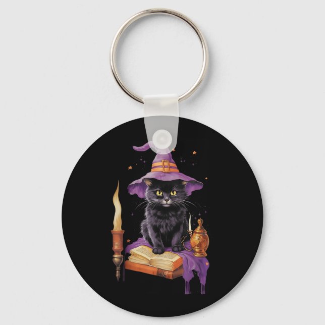 Cat Nation Witch Halloween Black Cat Wicca Key Ring (Front)