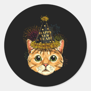 Cat New Year Shirt 2024 Happy New Years Eve Nye Fi Classic Round Sticker