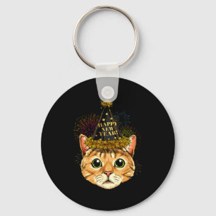 Cat New Year Shirt 2024 Happy New Years Eve Nye Fi Key Ring
