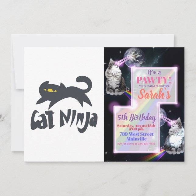 Cat ninja - Choose background colour Invitation (Front)